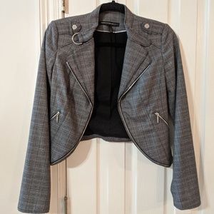 White House Black Market Grey Purple Plaid Moto Zip Blazer